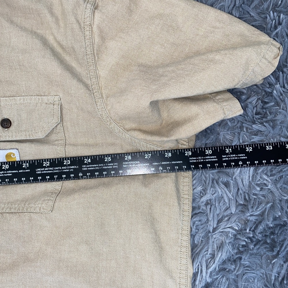 Carhartt Short Sleeve Button Down Shirt Men's 2XL Tan Brown Chambray Loose Fit - Picture 5 of 8
